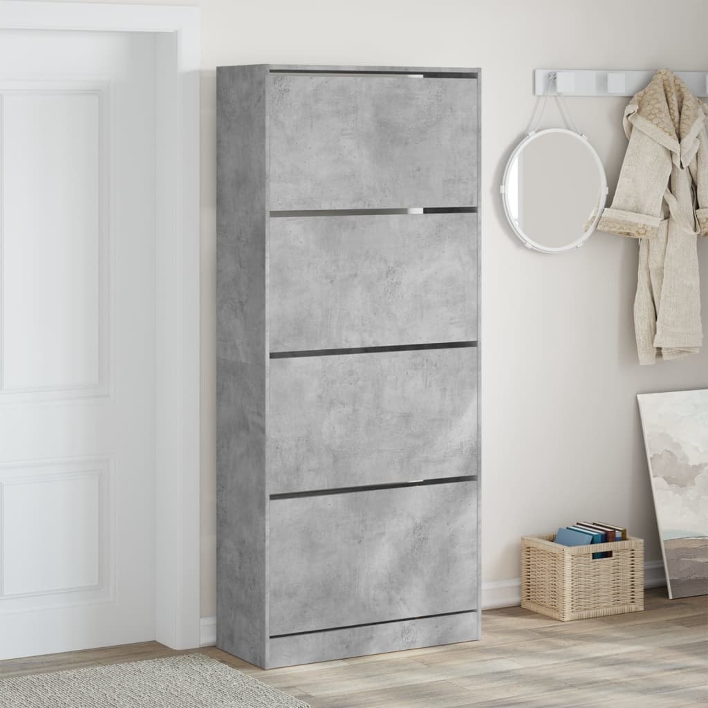 Shoe cabinet with 4 doors, concrete grey, 80 x 34 x 187.5 cm