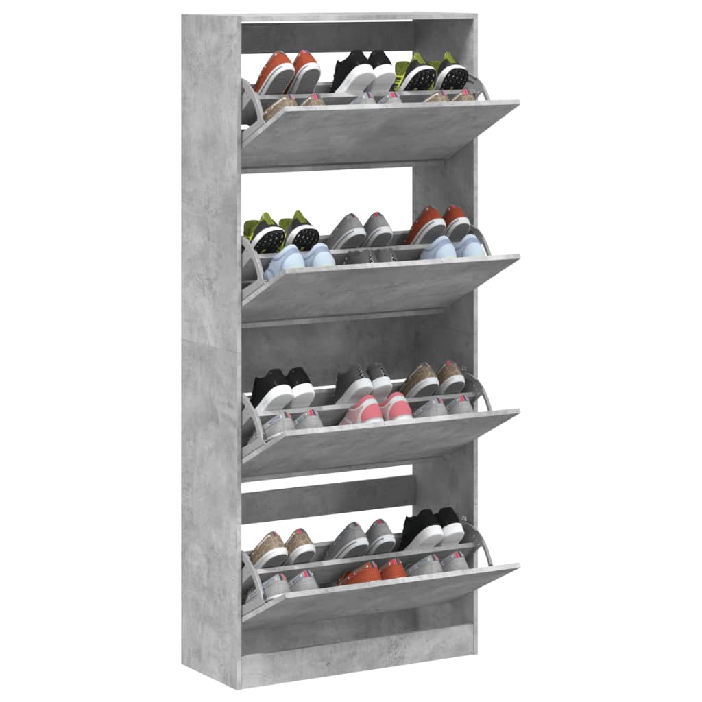 Shoe cabinet with 4 doors, concrete grey, 80 x 34 x 187.5 cm