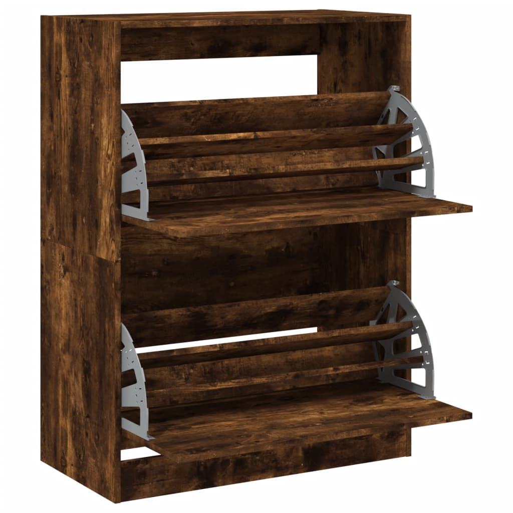 Shoe cabinet with 2 flaps smoked oak 80x42x108 cm