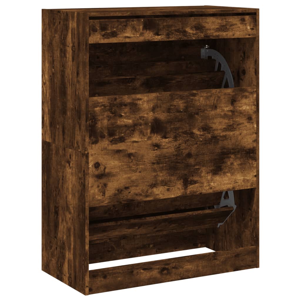 Shoe cabinet with 2 flaps smoked oak 80x42x108 cm