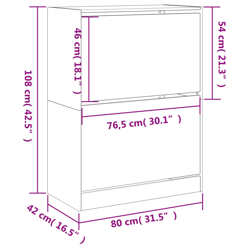 Shoe cabinet with 2 flaps smoked oak 80x42x108 cm