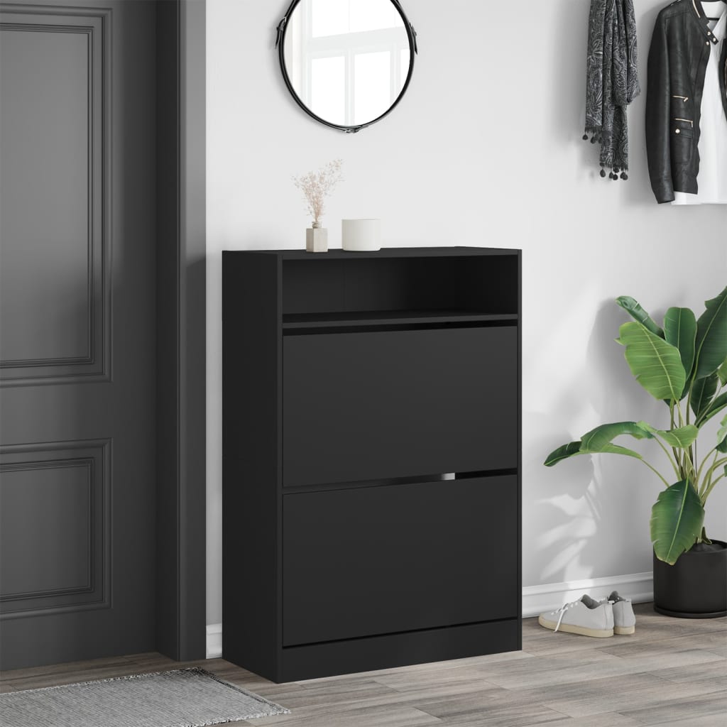 Shoe cabinet with 2 flaps Black 80x34x116 cm