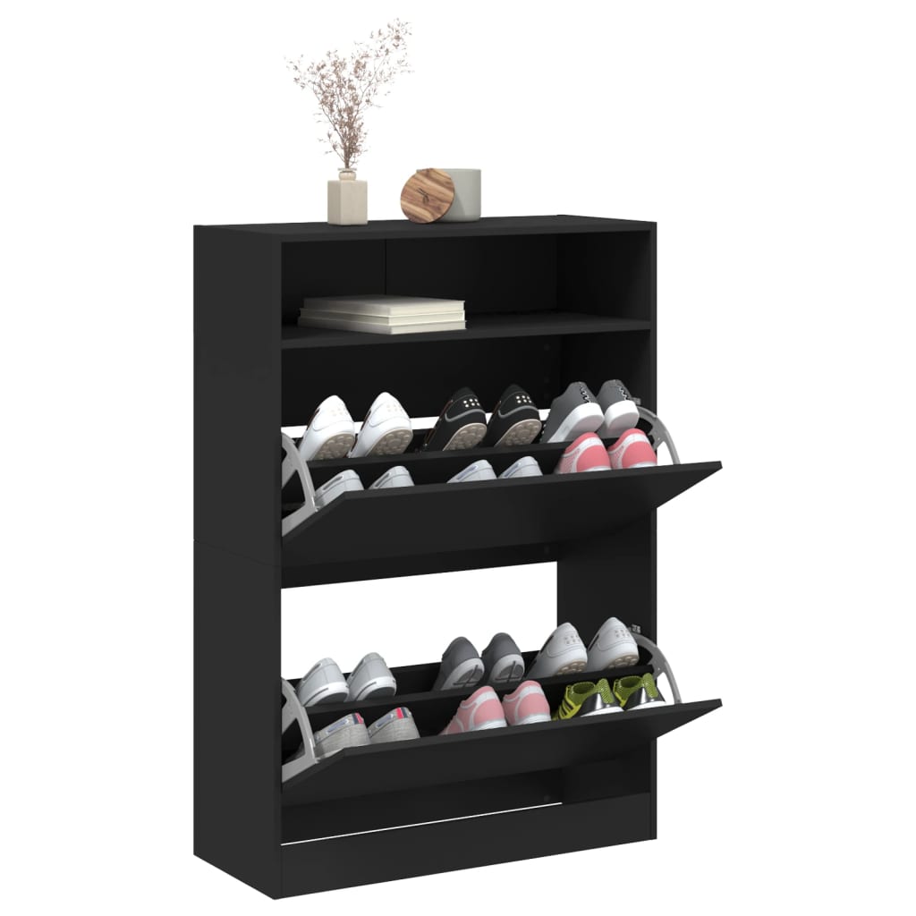 Shoe cabinet with 2 flaps Black 80x34x116 cm