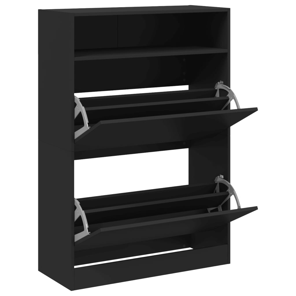 Shoe cabinet with 2 flaps Black 80x34x116 cm