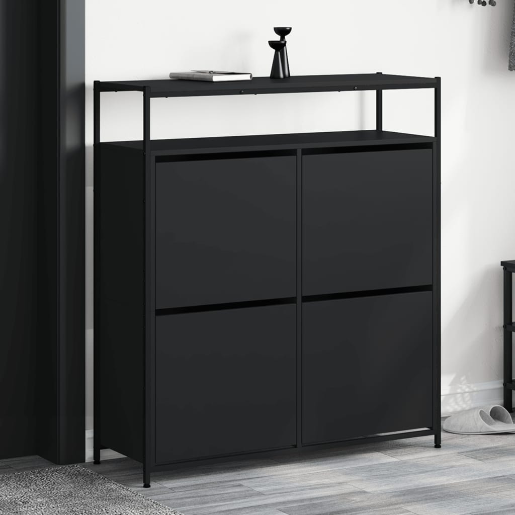 Shoe cabinet with 4 flaps Black 100x34x112 cm