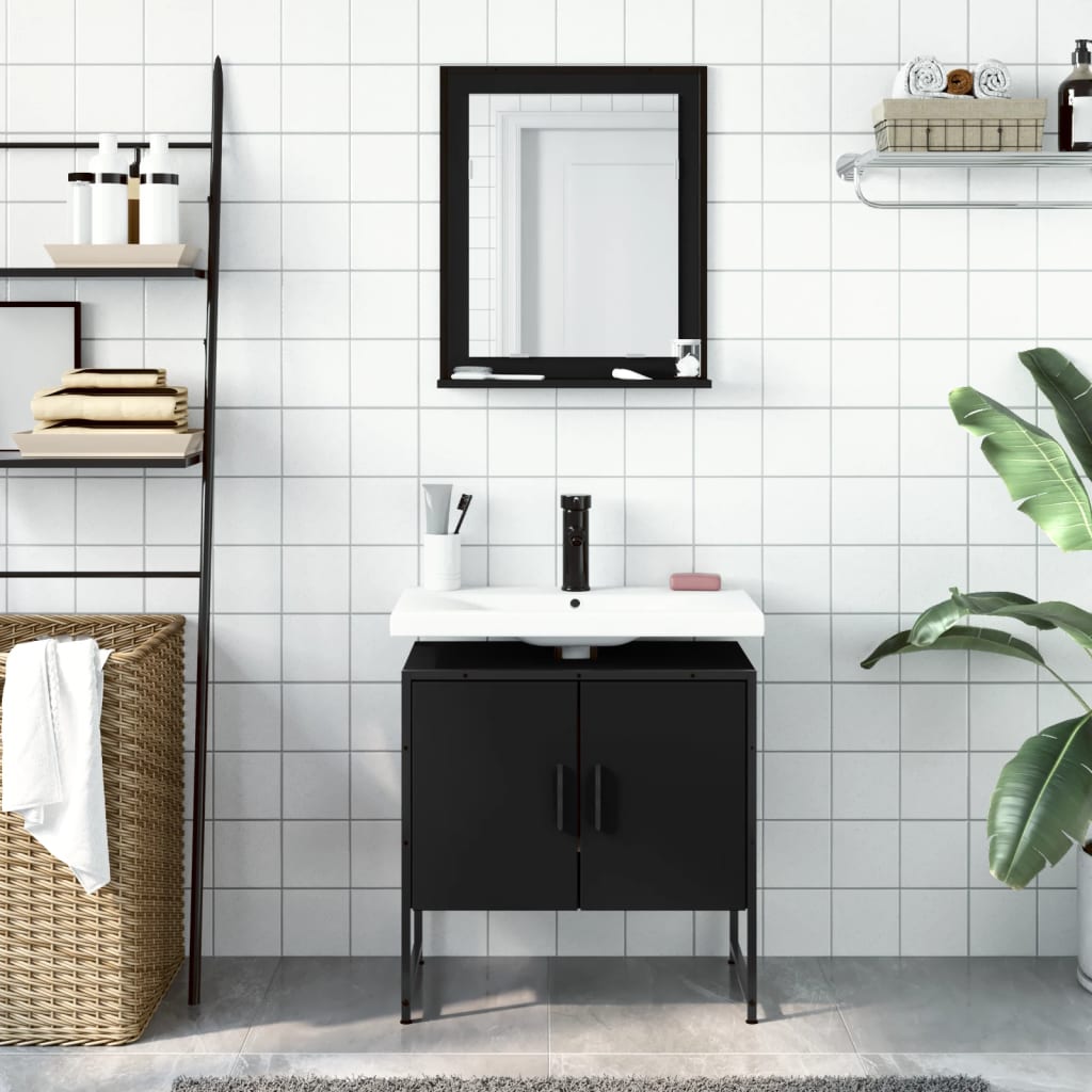 2-piece bathroom furniture set black wood material