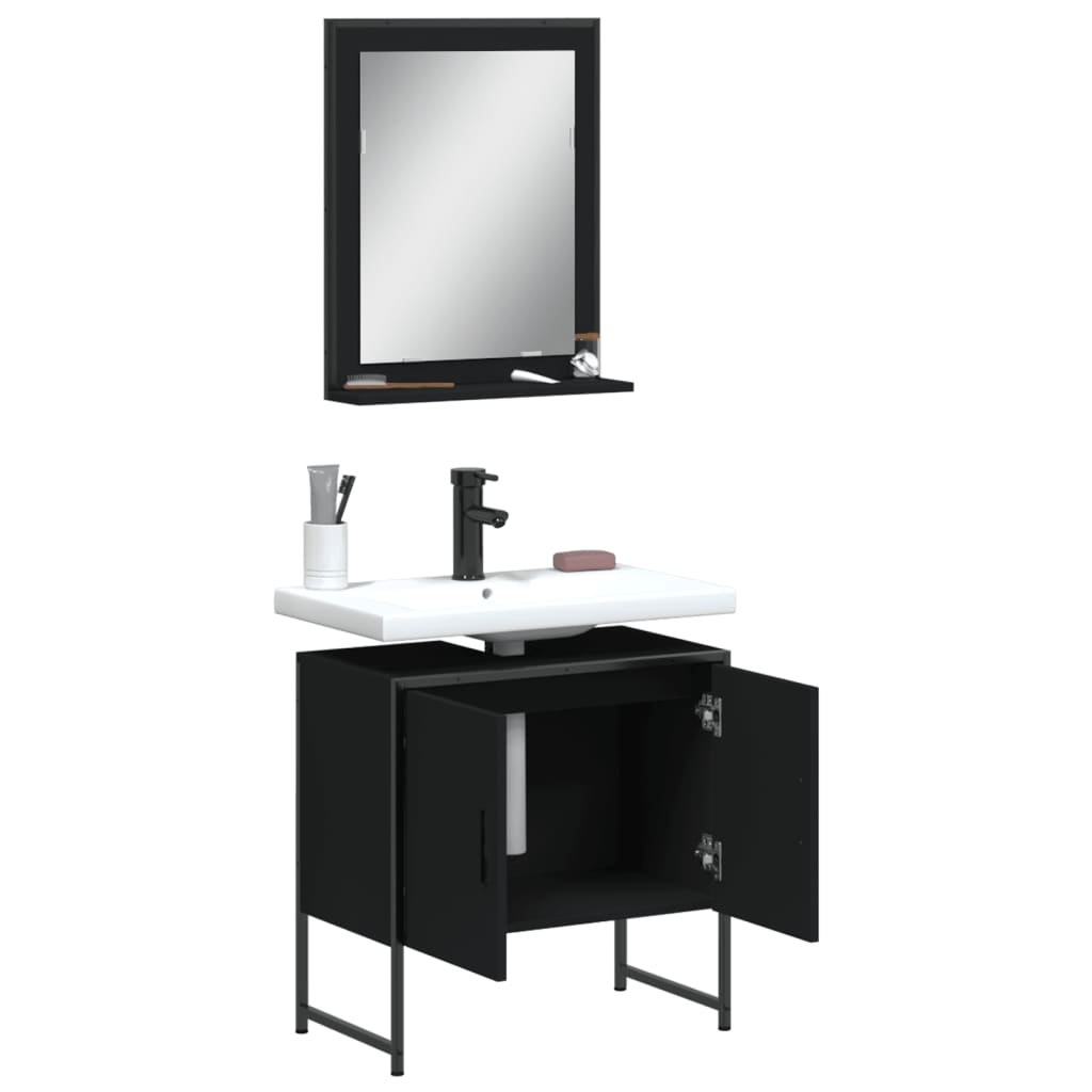 2-piece bathroom furniture set black wood material