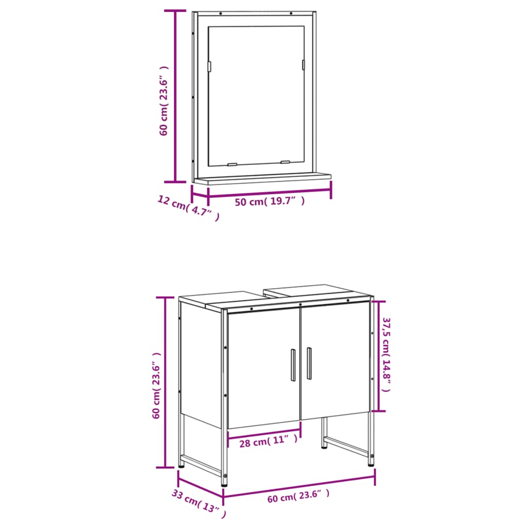 2-piece bathroom furniture set black wood material