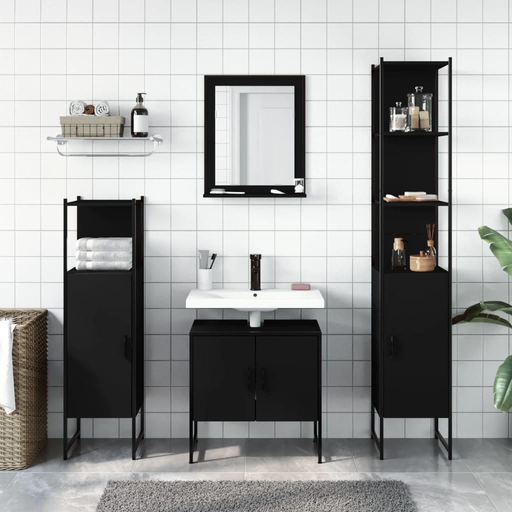 4-tlg. Badmöbel-Set Schwarz Holzwerkstoff