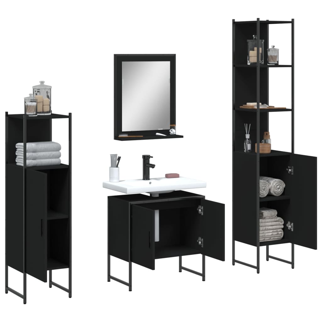 4-tlg. Badmöbel-Set Schwarz Holzwerkstoff