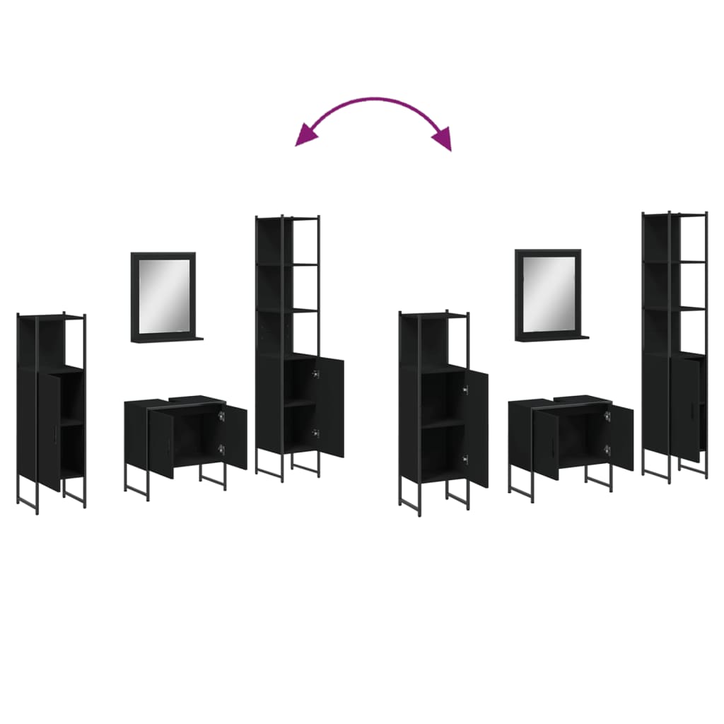 4-tlg. Badmöbel-Set Schwarz Holzwerkstoff