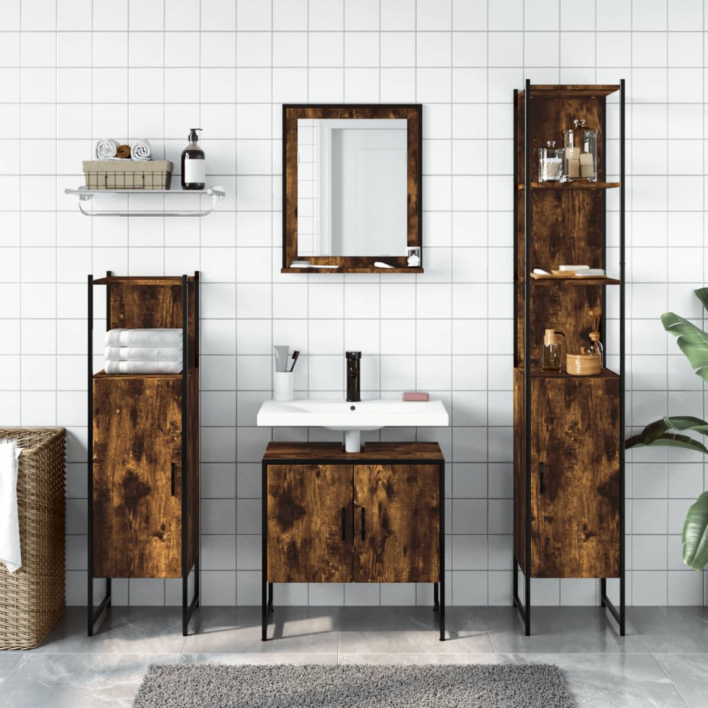 4-piece bathroom furniture set smoked oak wood material