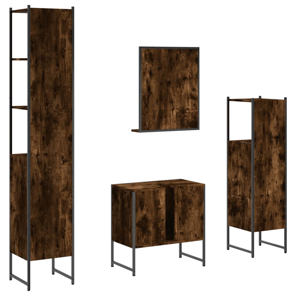 4-piece bathroom furniture set smoked oak wood material