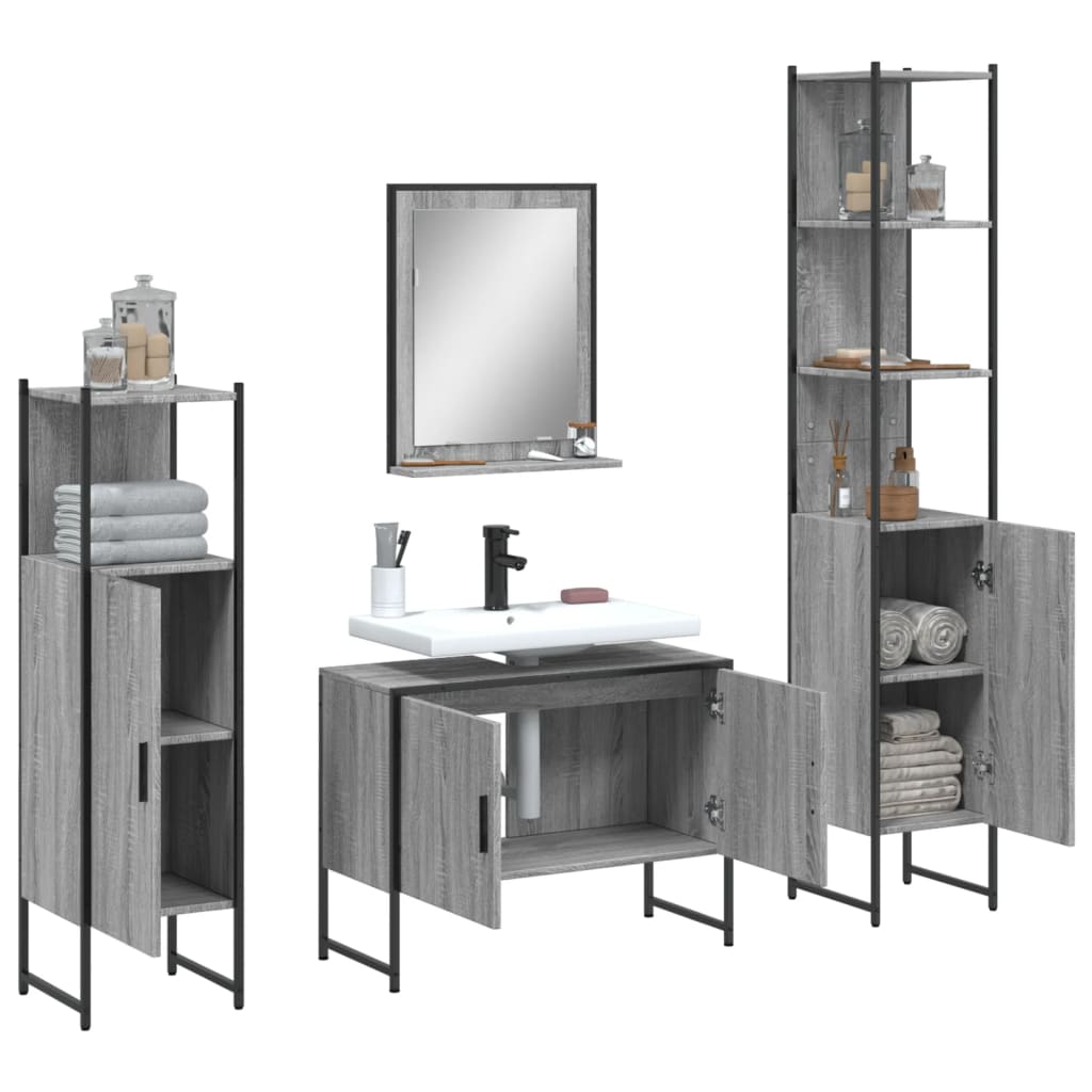 4-piece bathroom furniture set, grey Sonoma wood-based material