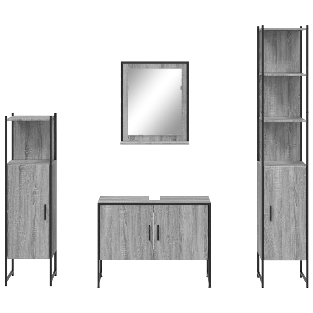 4-piece bathroom furniture set, grey Sonoma wood-based material