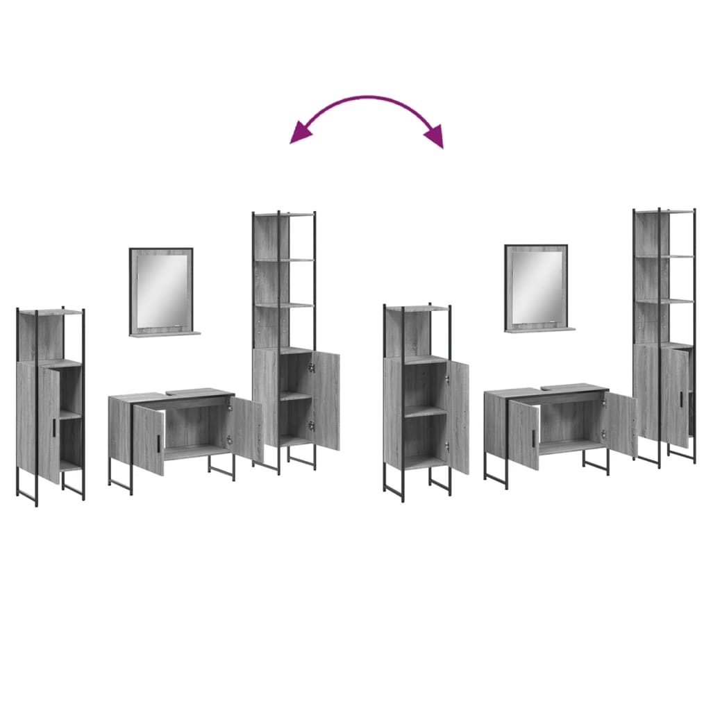 4-piece bathroom furniture set, grey Sonoma wood-based material