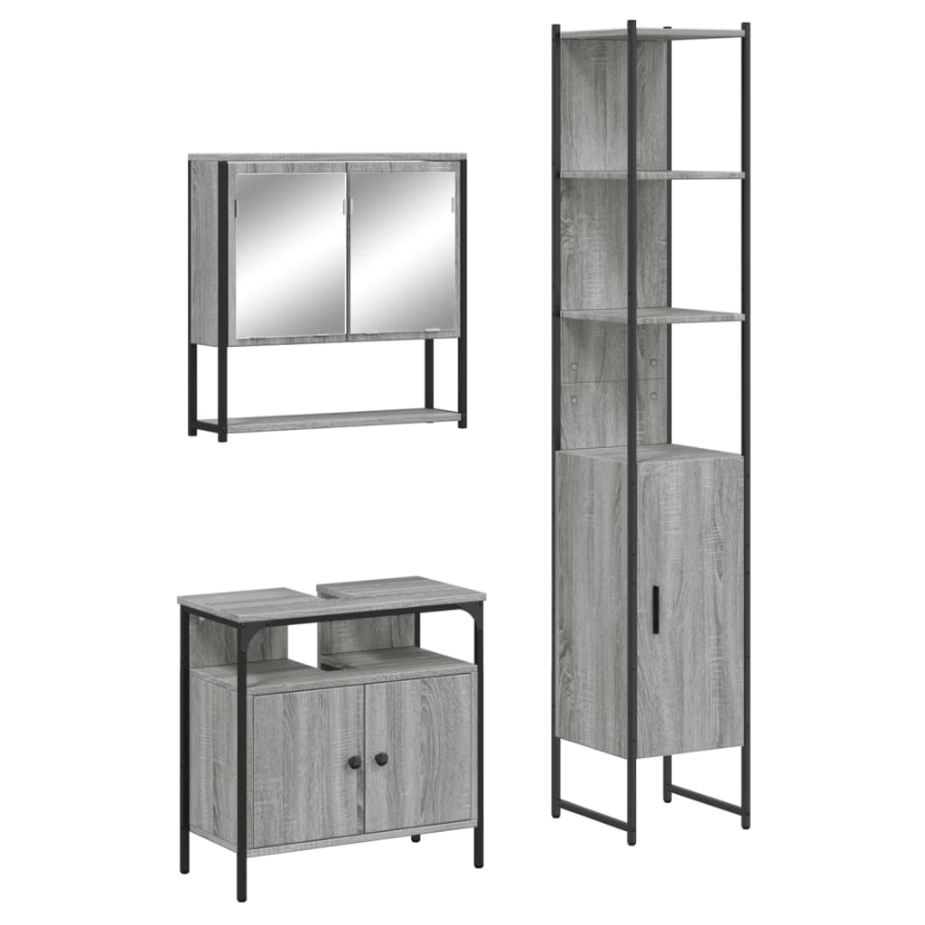 3-piece bathroom furniture set, grey Sonoma wood-based material