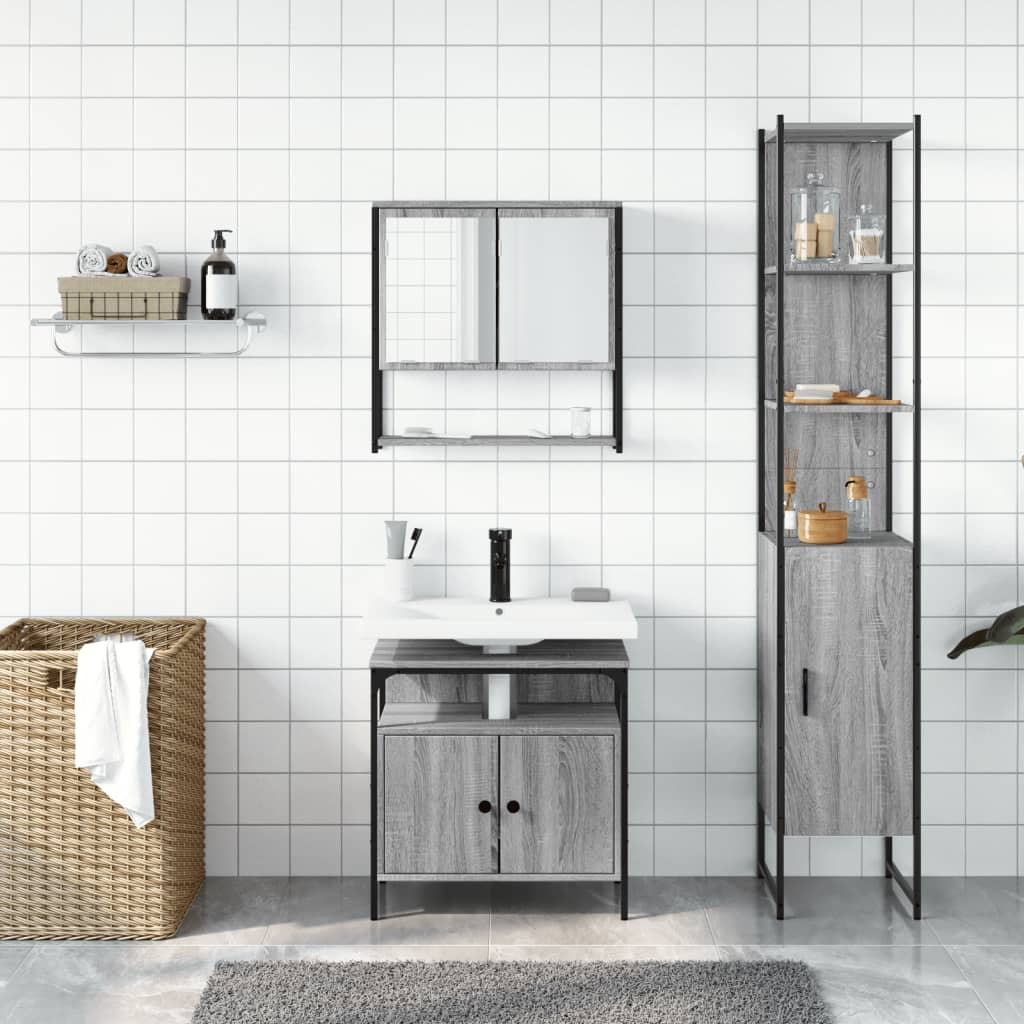 3-piece bathroom furniture set, grey Sonoma wood-based material