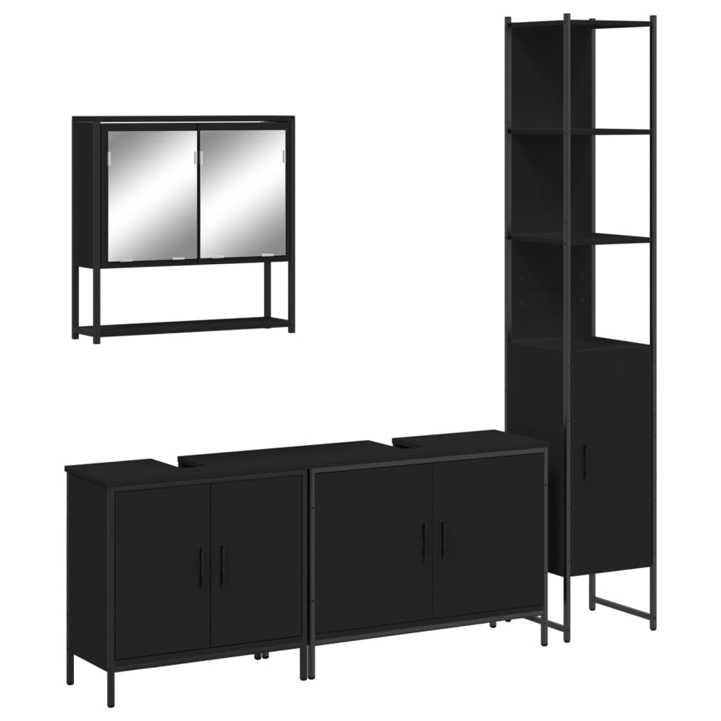 4-piece bathroom furniture set black wood-based material