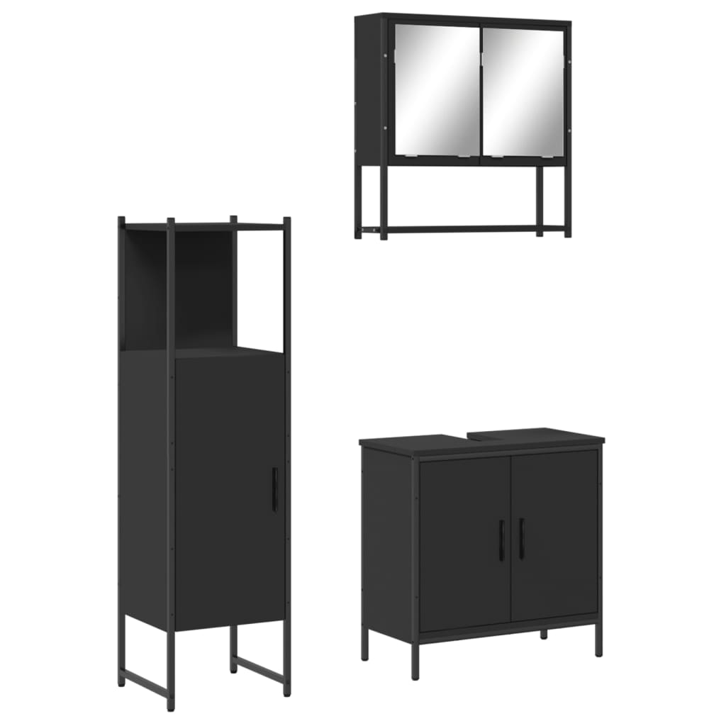 3-piece bathroom furniture set black wood-based material