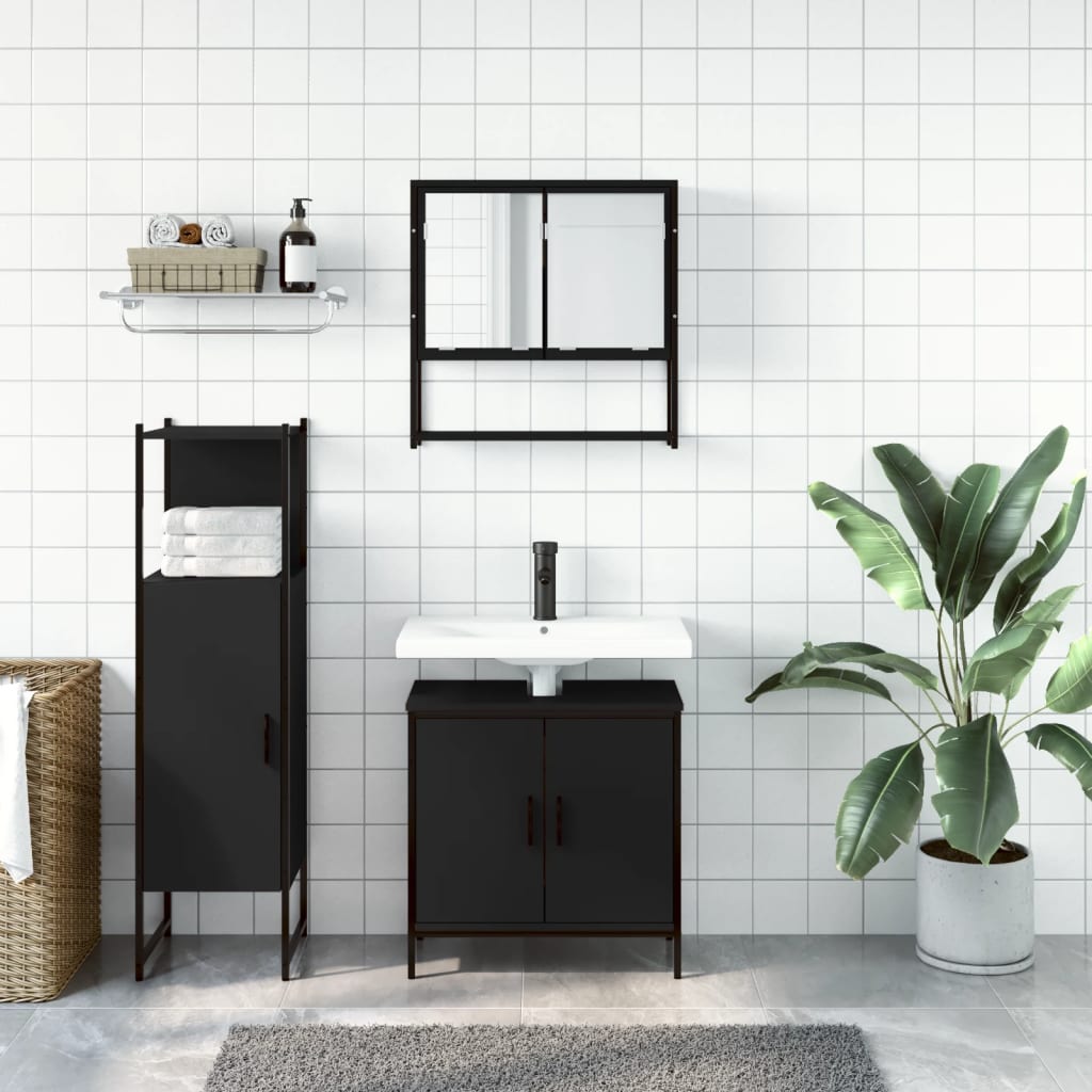 3-piece bathroom furniture set black wood-based material