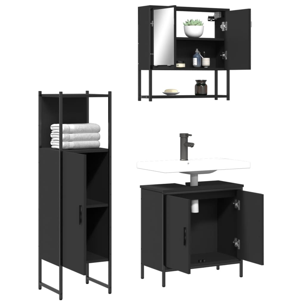 3-piece bathroom furniture set black wood-based material