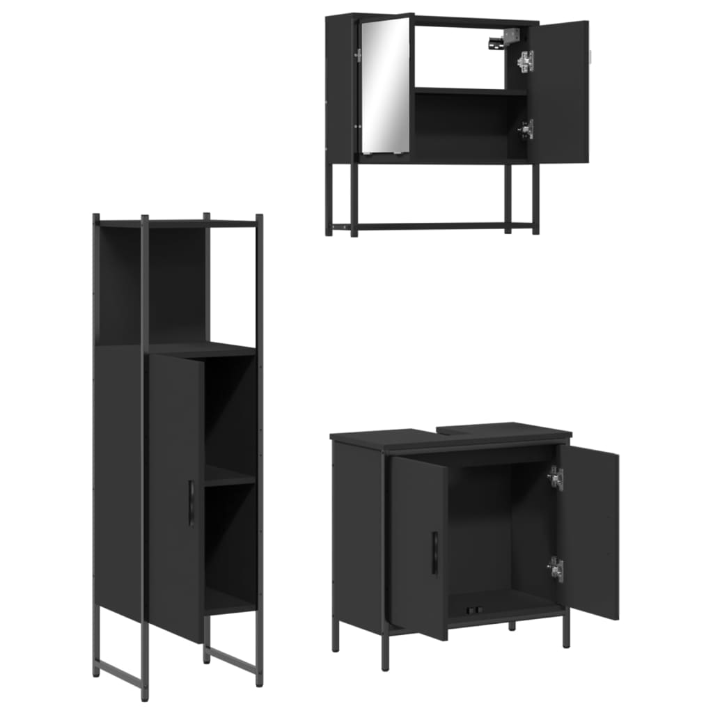 3-piece bathroom furniture set black wood-based material