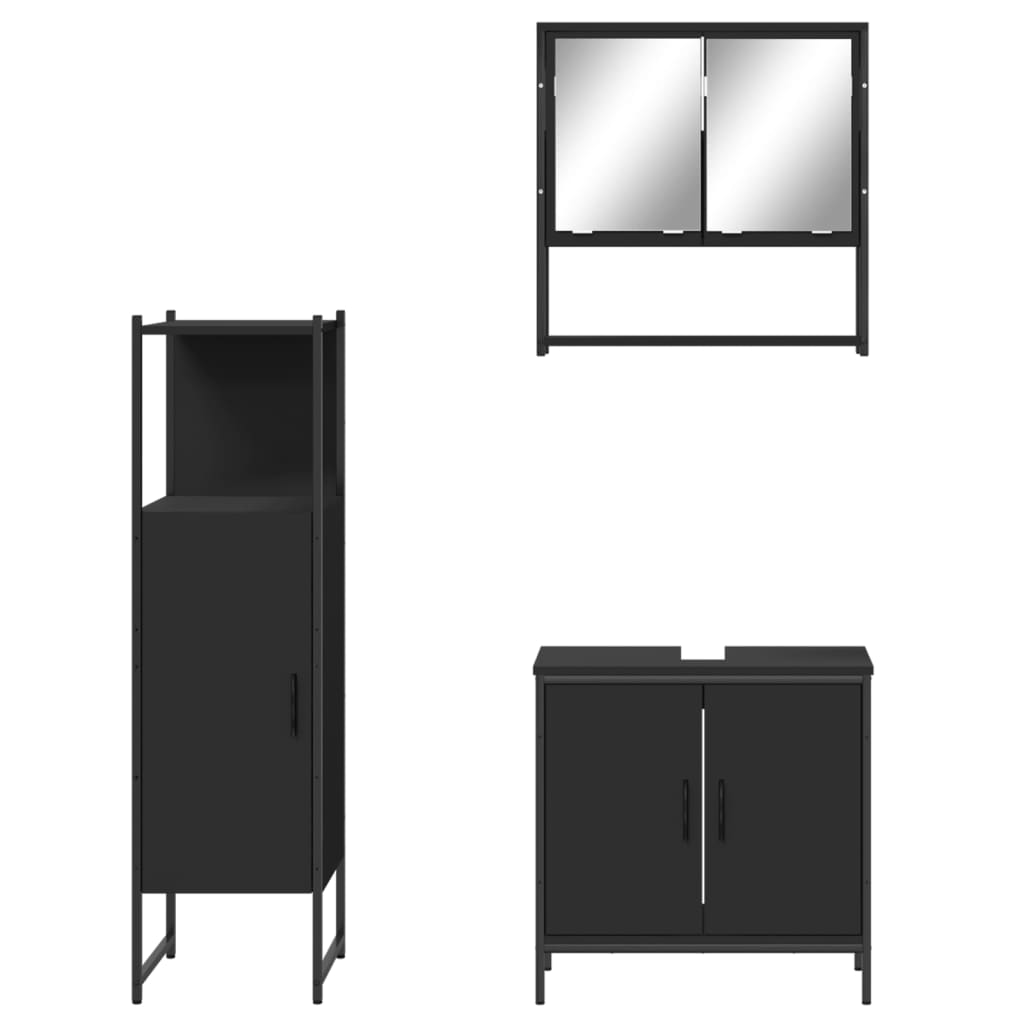 3-piece bathroom furniture set black wood-based material