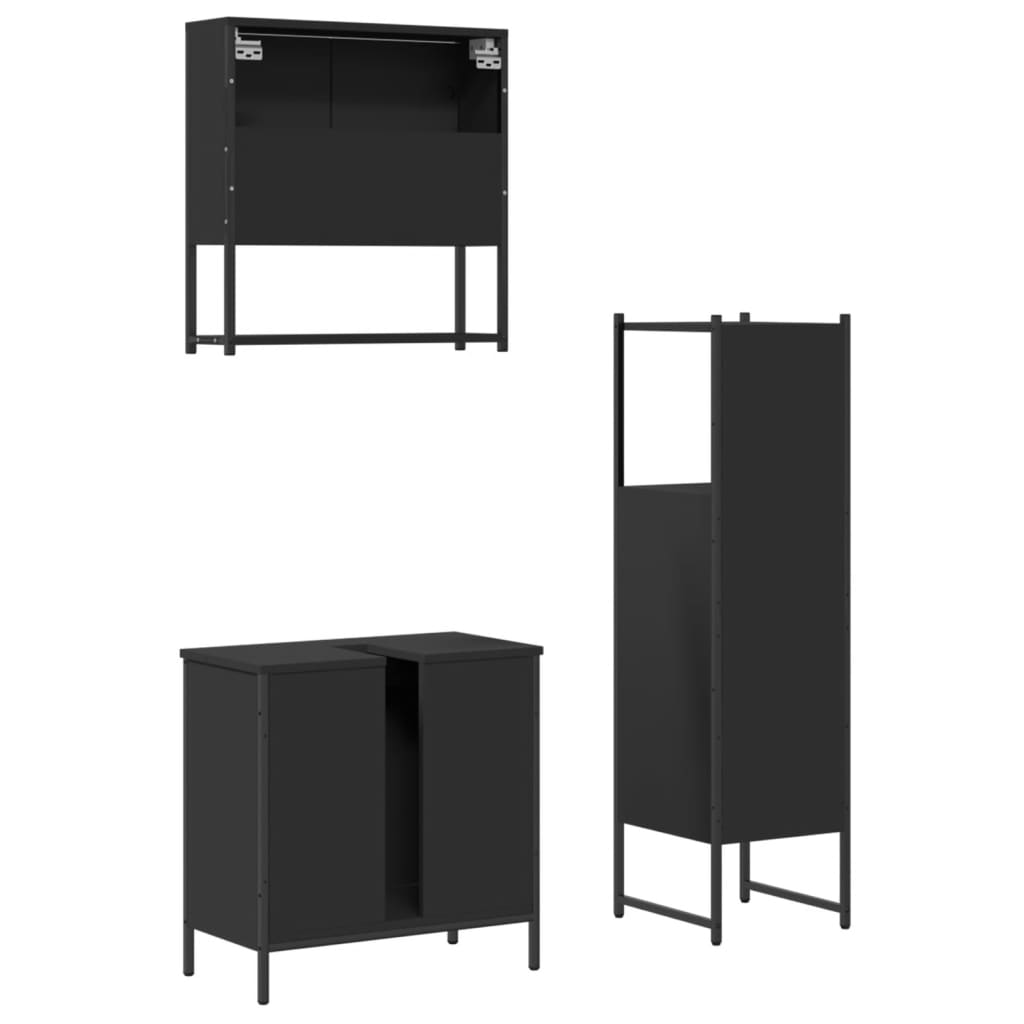 3-piece bathroom furniture set black wood-based material