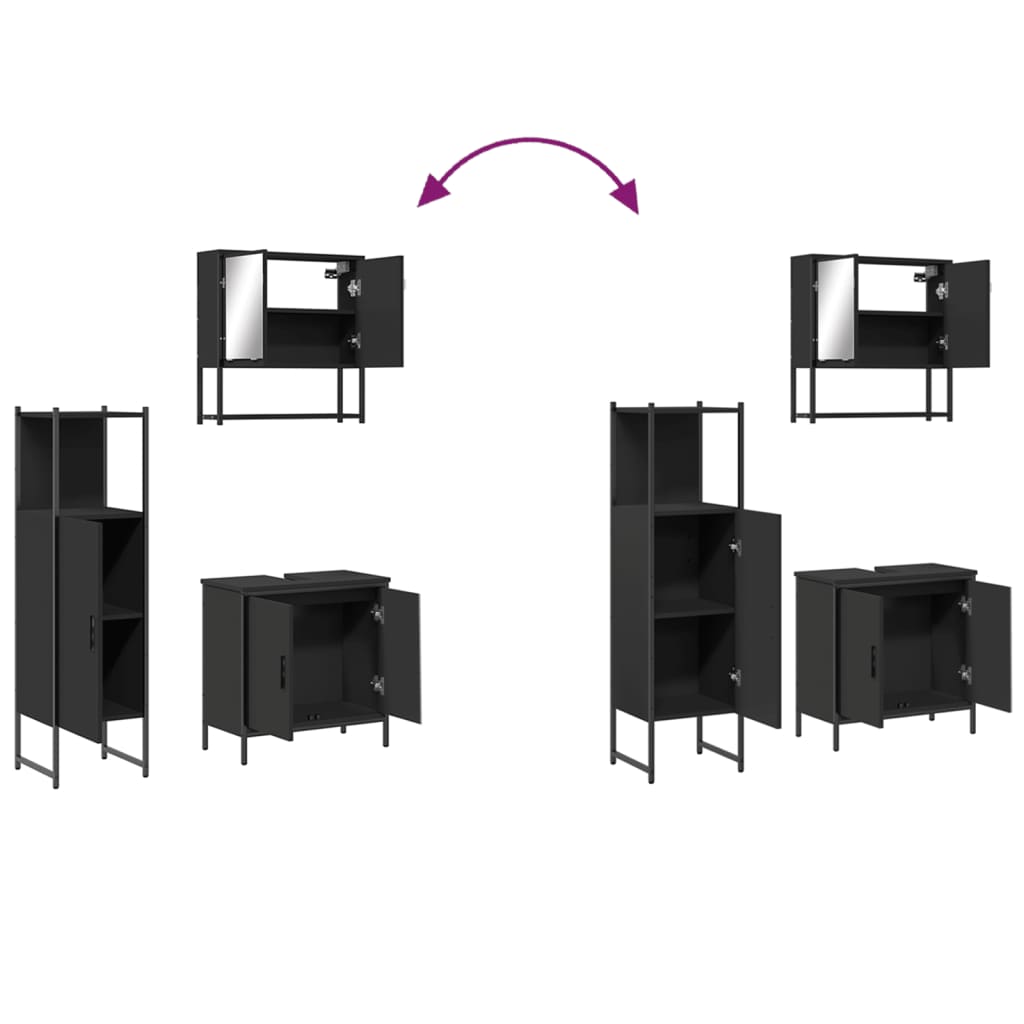 3-piece bathroom furniture set black wood-based material