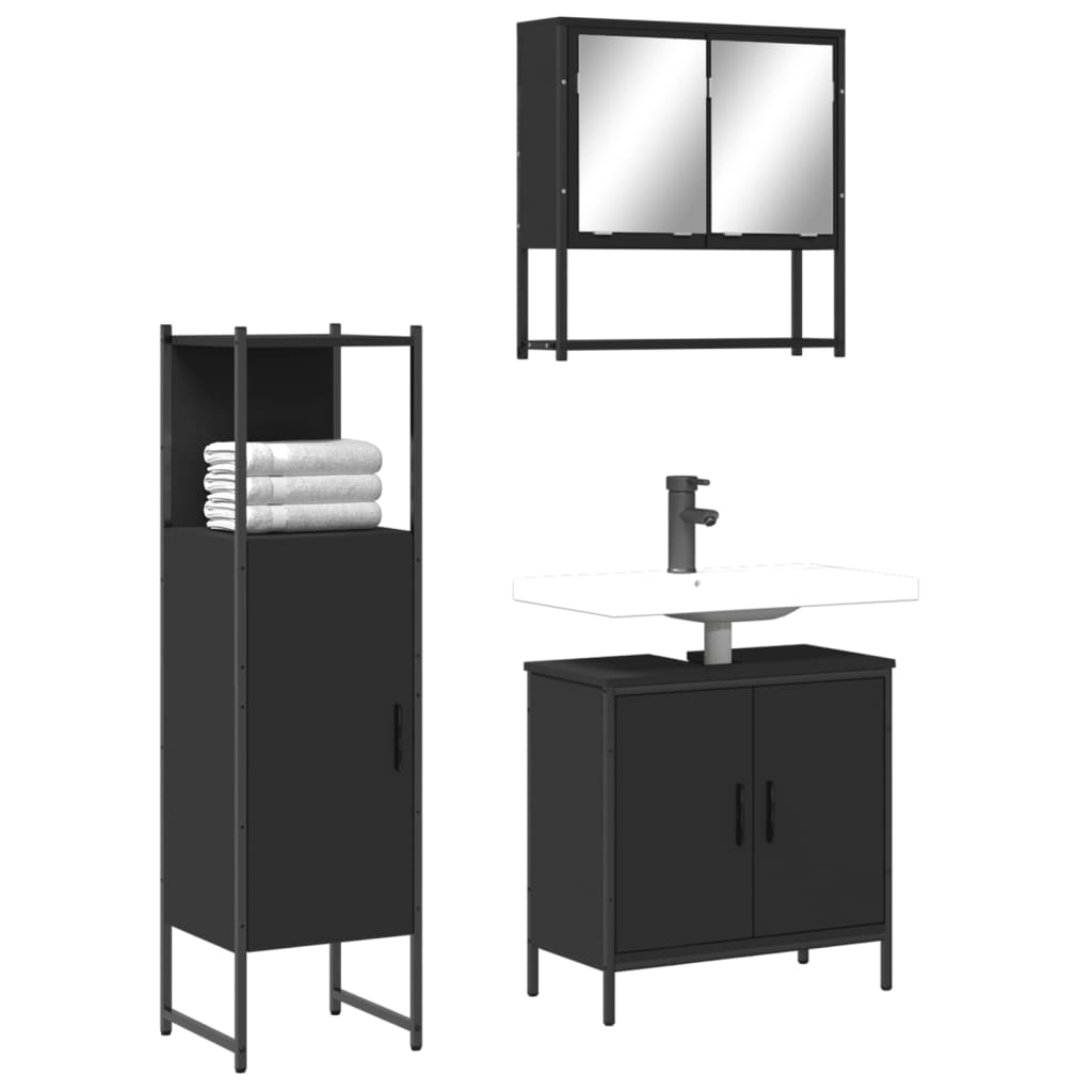 3-piece bathroom furniture set black wood-based material
