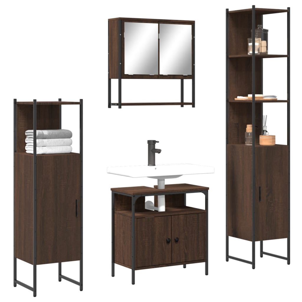 4-piece bathroom furniture set brown oak look wood material