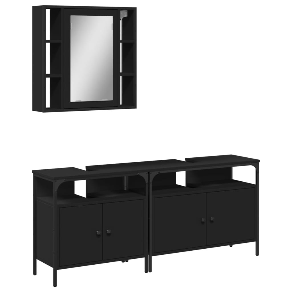 3-piece bathroom furniture set black wood-based material