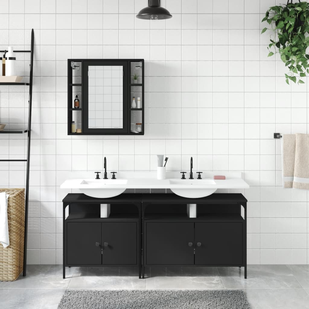 3-piece bathroom furniture set black wood-based material