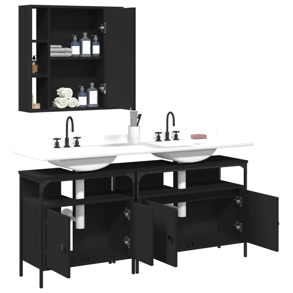 3-piece bathroom furniture set black wood-based material