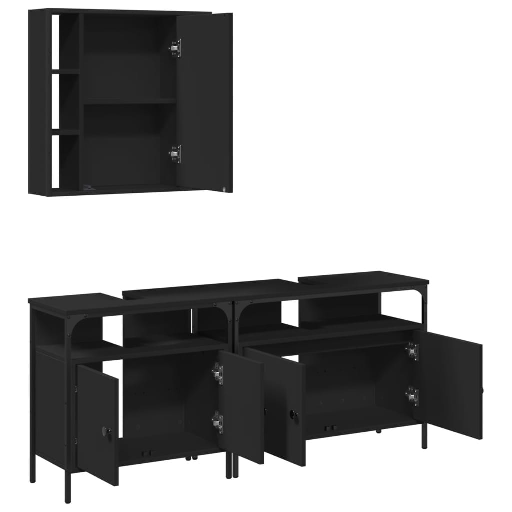3-piece bathroom furniture set black wood-based material