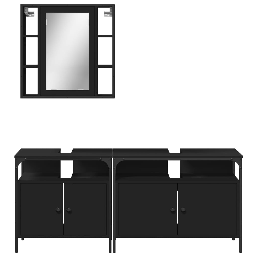 3-piece bathroom furniture set black wood-based material