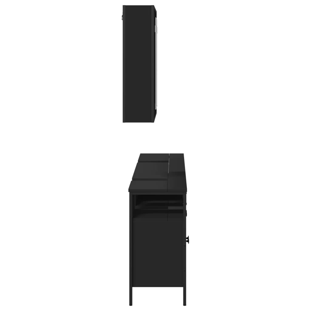 3-piece bathroom furniture set black wood-based material
