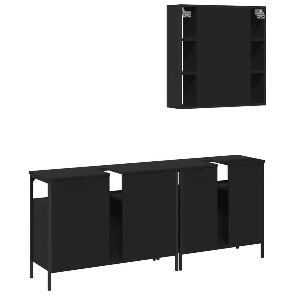 3-piece bathroom furniture set black wood-based material