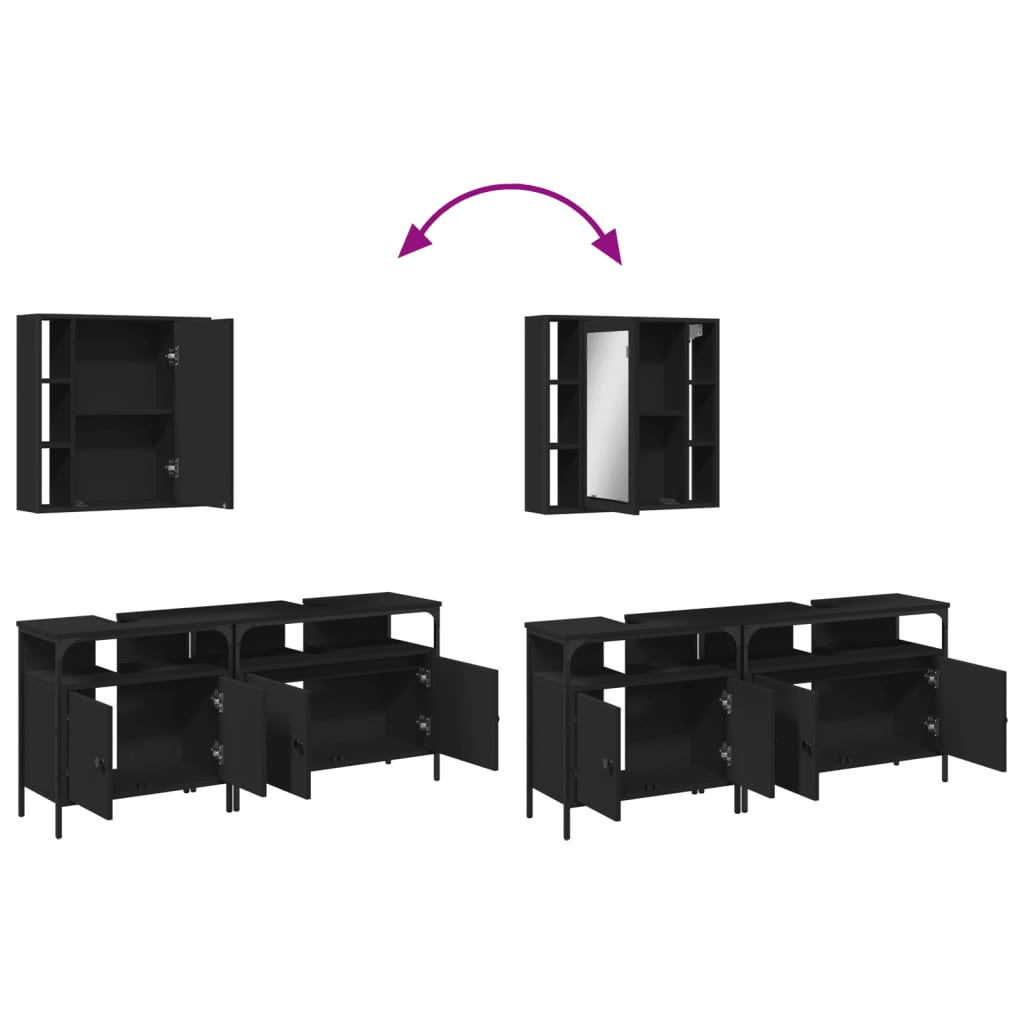 3-piece bathroom furniture set black wood-based material