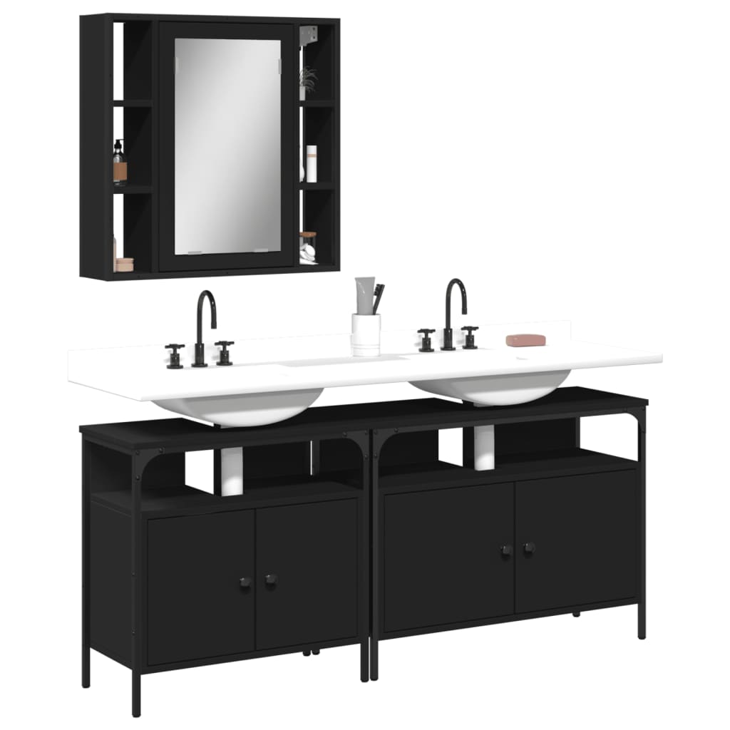 3-piece bathroom furniture set black wood-based material