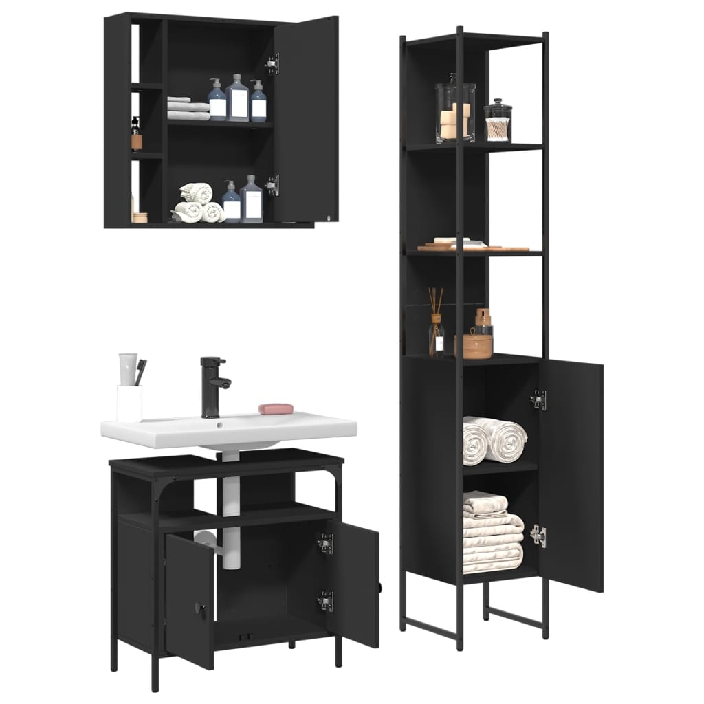 3-piece bathroom furniture set black wood-based material