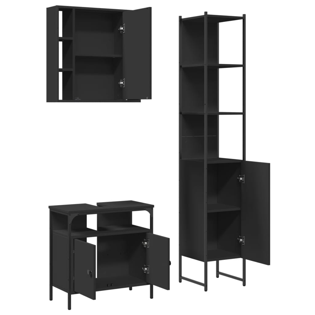 3-piece bathroom furniture set black wood-based material