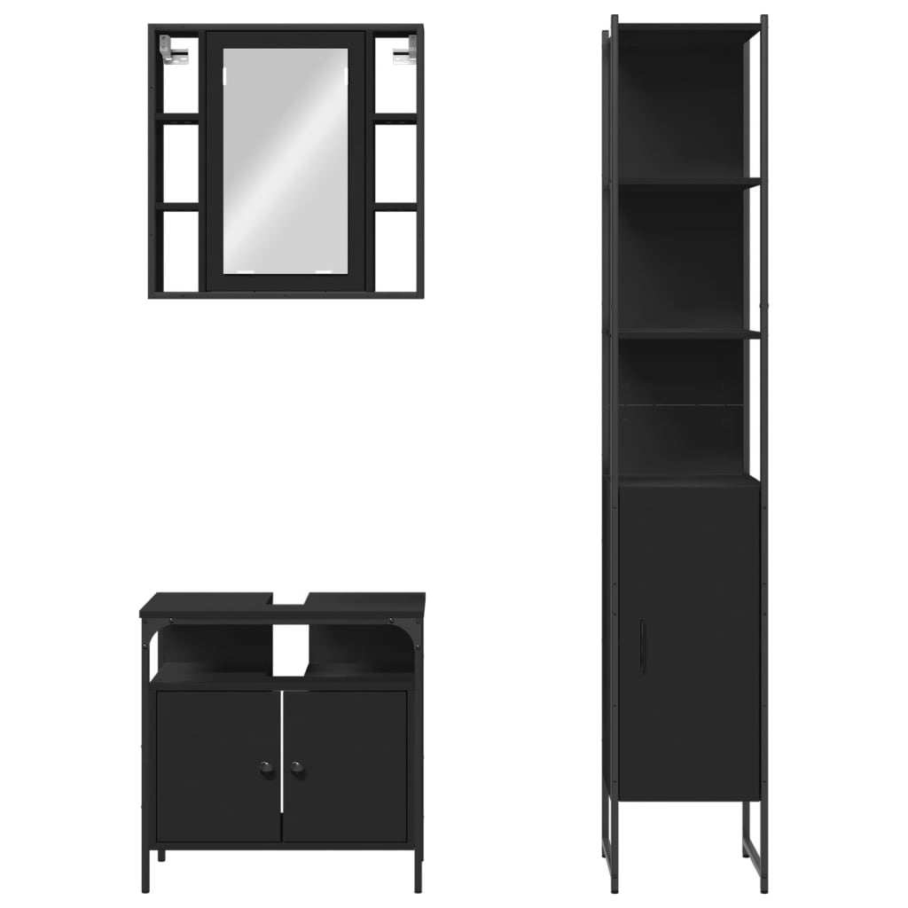 3-piece bathroom furniture set black wood-based material