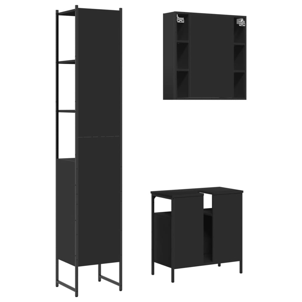 3-piece bathroom furniture set black wood-based material