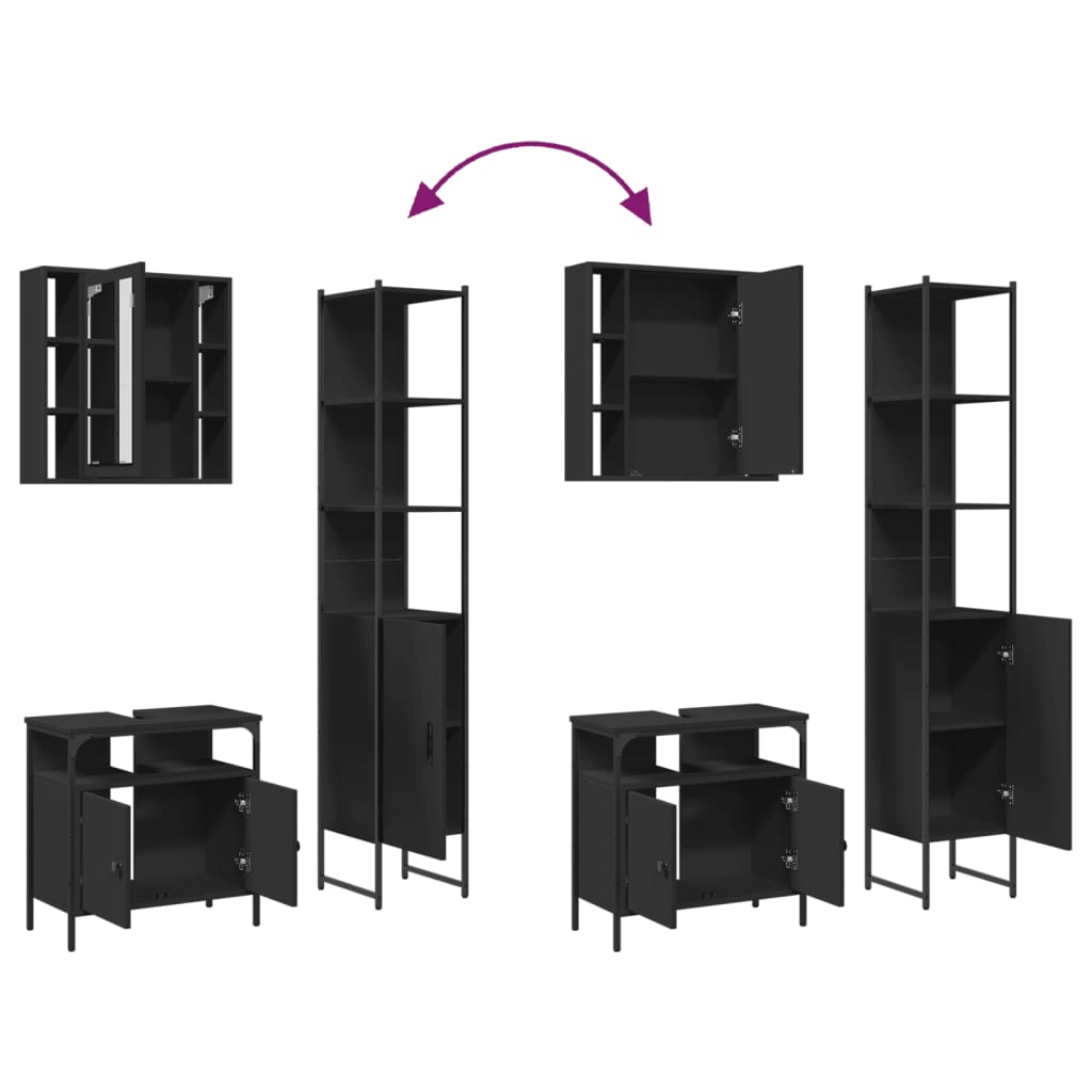3-piece bathroom furniture set black wood-based material