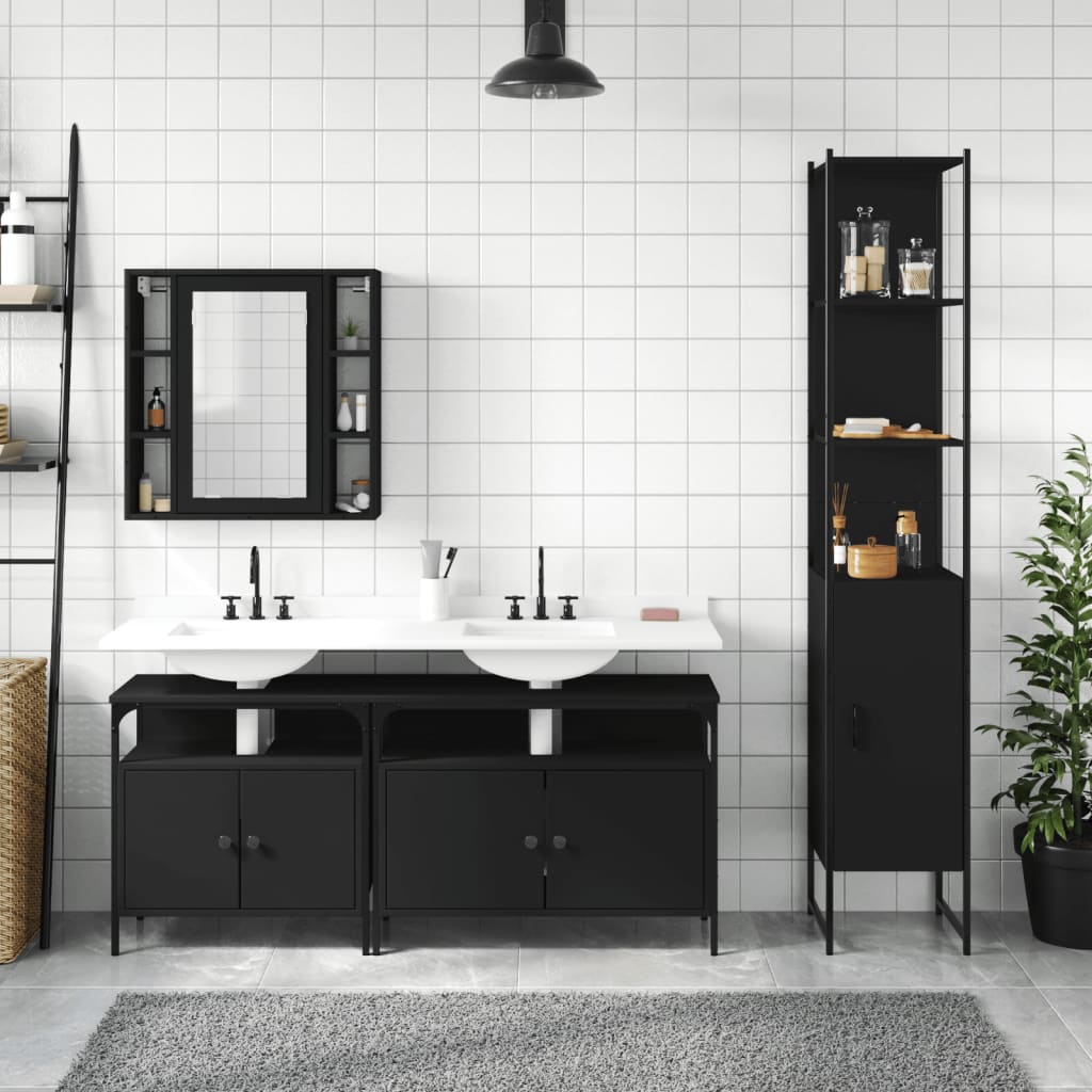 4-piece bathroom furniture set black wood-based material