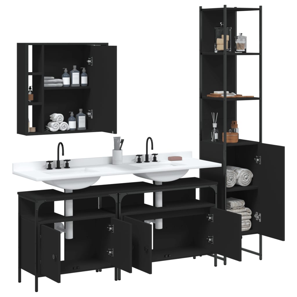 4-piece bathroom furniture set black wood-based material