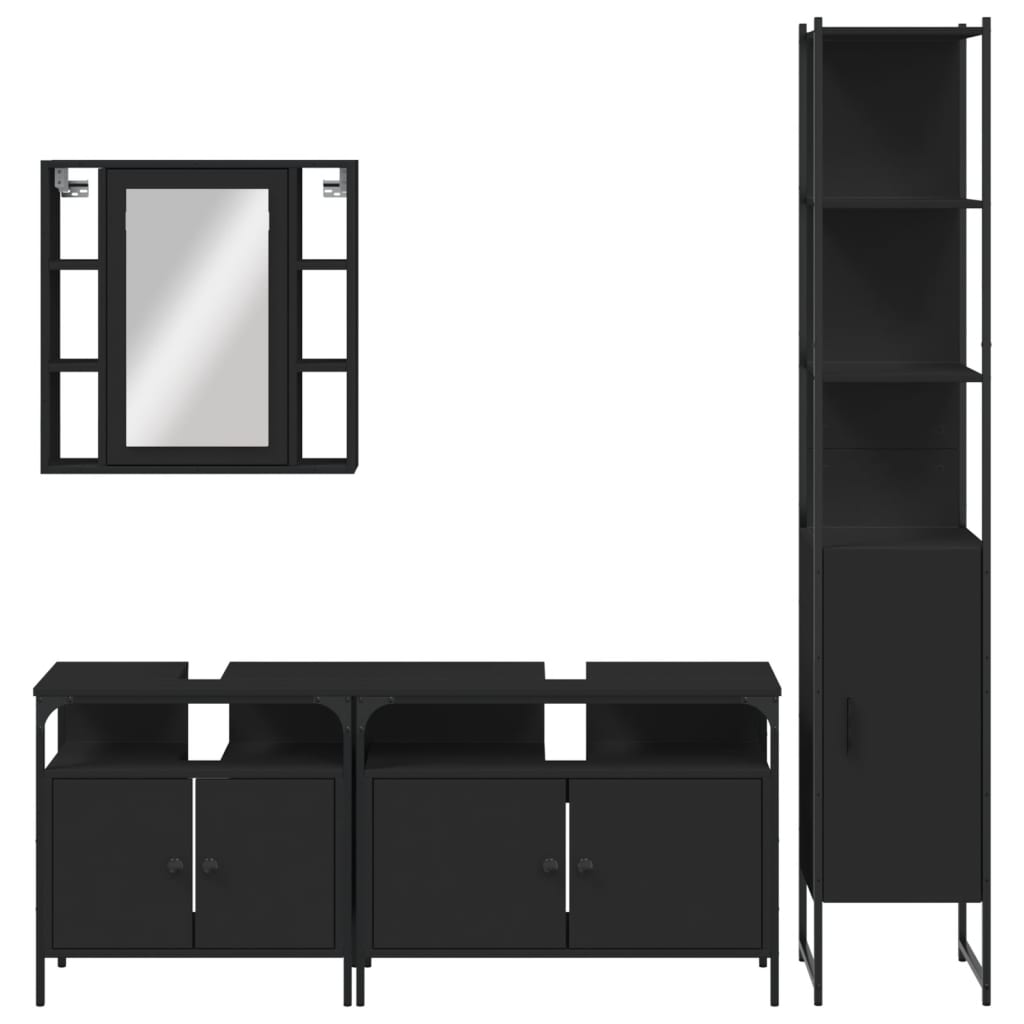 4-piece bathroom furniture set black wood-based material