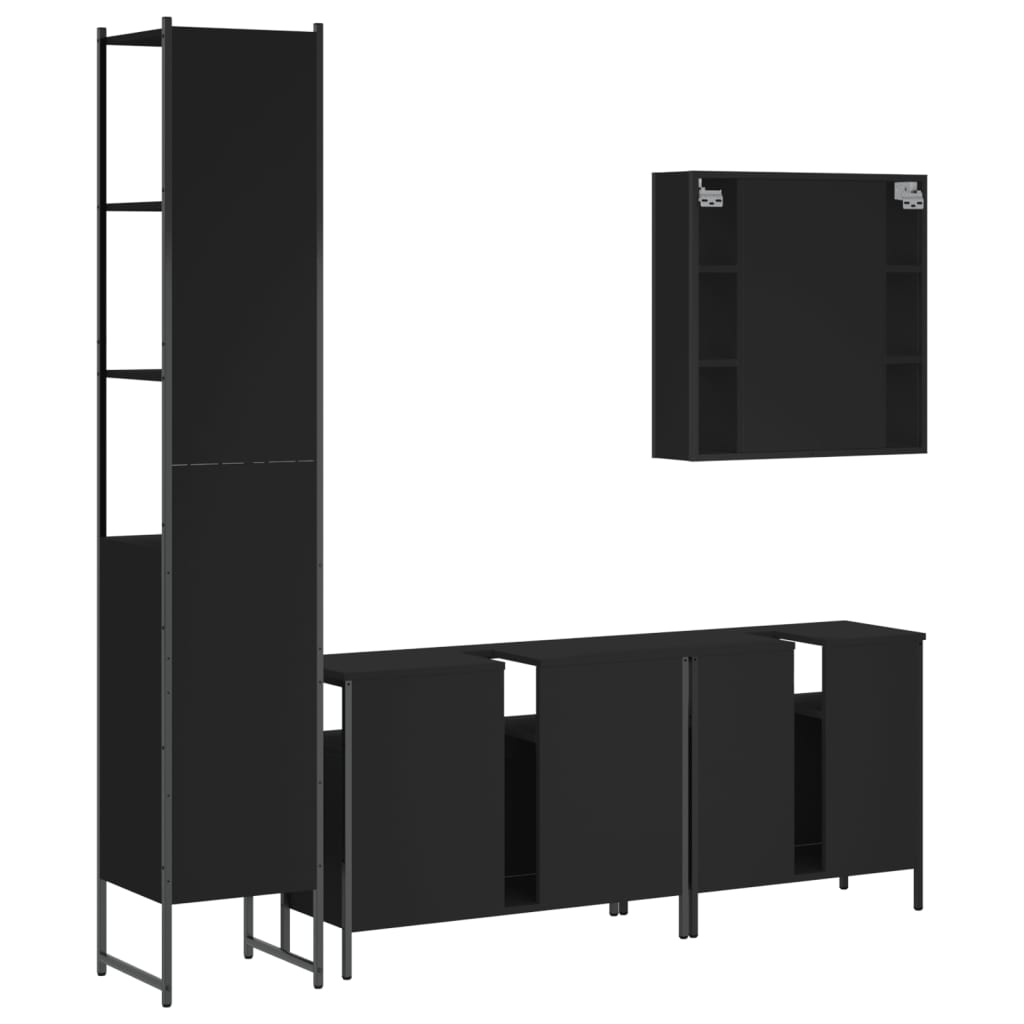 4-piece bathroom furniture set black wood-based material